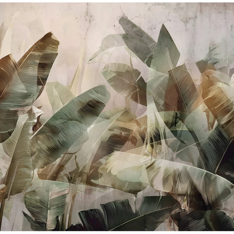 Fototapeta Liście Bananowca Dżungla Beton 350x250 cm Tapeta Do Sypialni Salonu Kuchni Na Flizelinie