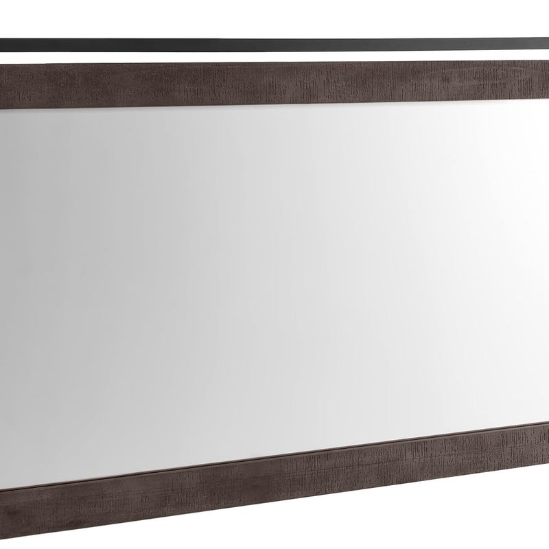 Rustykalne Lustro Ścienne do Łazienki, 64 x 100 cm, Prostokątne Lustro Ścienne HD Dekoracja z Ramą z Drewna Jodłowego, Metalowy Uchwyt (Orzech)