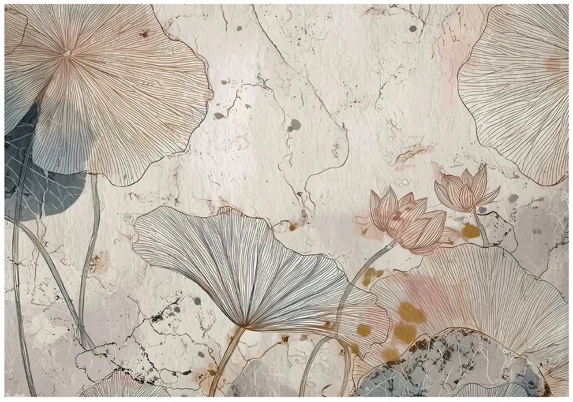 Fototapeta Liście Miłorzębu Beton Vintage 350x250 cm Tapeta Do Sypialni Salonu Kuchni Na Flizelinie