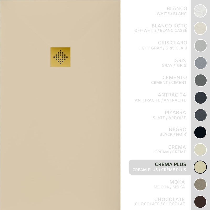 SOULHOME Brodzik prysznicowy– Żywica– Gel Coat– Gładka/Kamienna tekstura – Antypoślizgowy – intensywnie kremowy – 220X75- Niski 3 cm– Ruszt Złoty