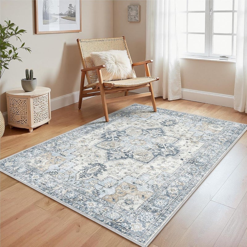 1 dywanik do salonu w kolorze niebieskim, 80 x 160 cm, antypoślizgowy spód, zmywalny, krótki włos, odpowiedni do kuchni, jadalni, biur i sypialni