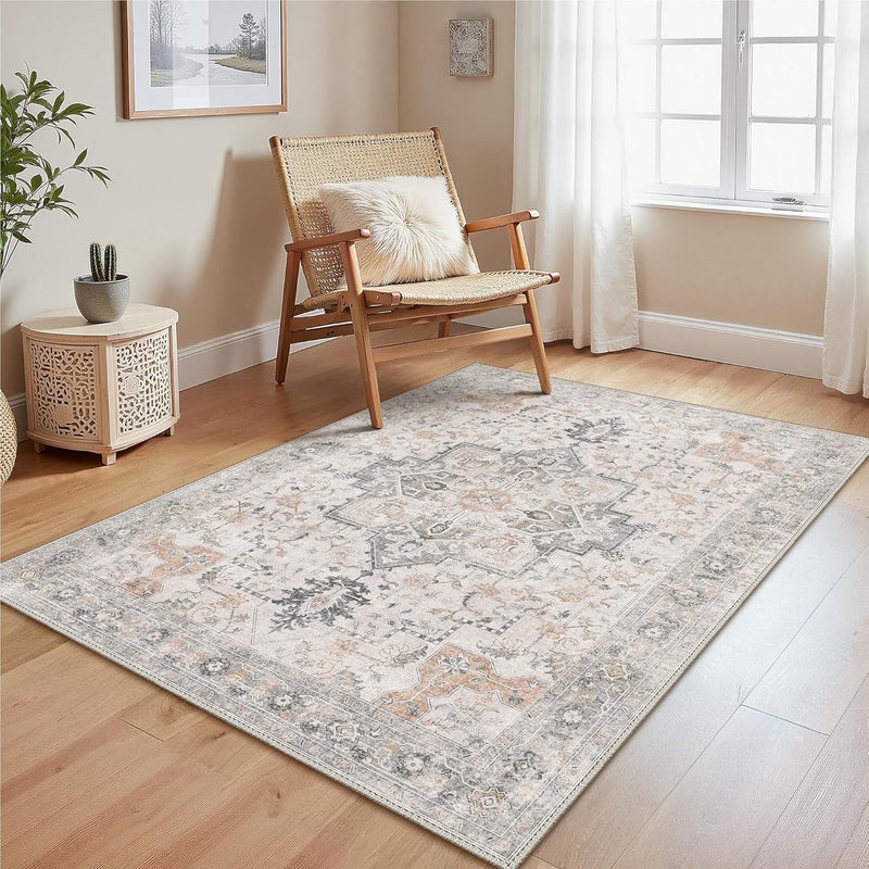 1 dywanik do salonu w kolorze szaro-brązowym, 100 x 150 cm, antypoślizgowy spód, zmywalny, krótki włos, odpowiedni do kuchni, jadalni, biur i sypialni