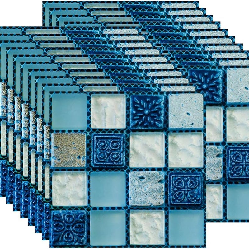 Naklejki na płytki, mozaikowe naklejki ścienne, samoprzylepna tapeta do kuchni i łazienki, niebieskie, 20 sztuk (10 x 10 cm)