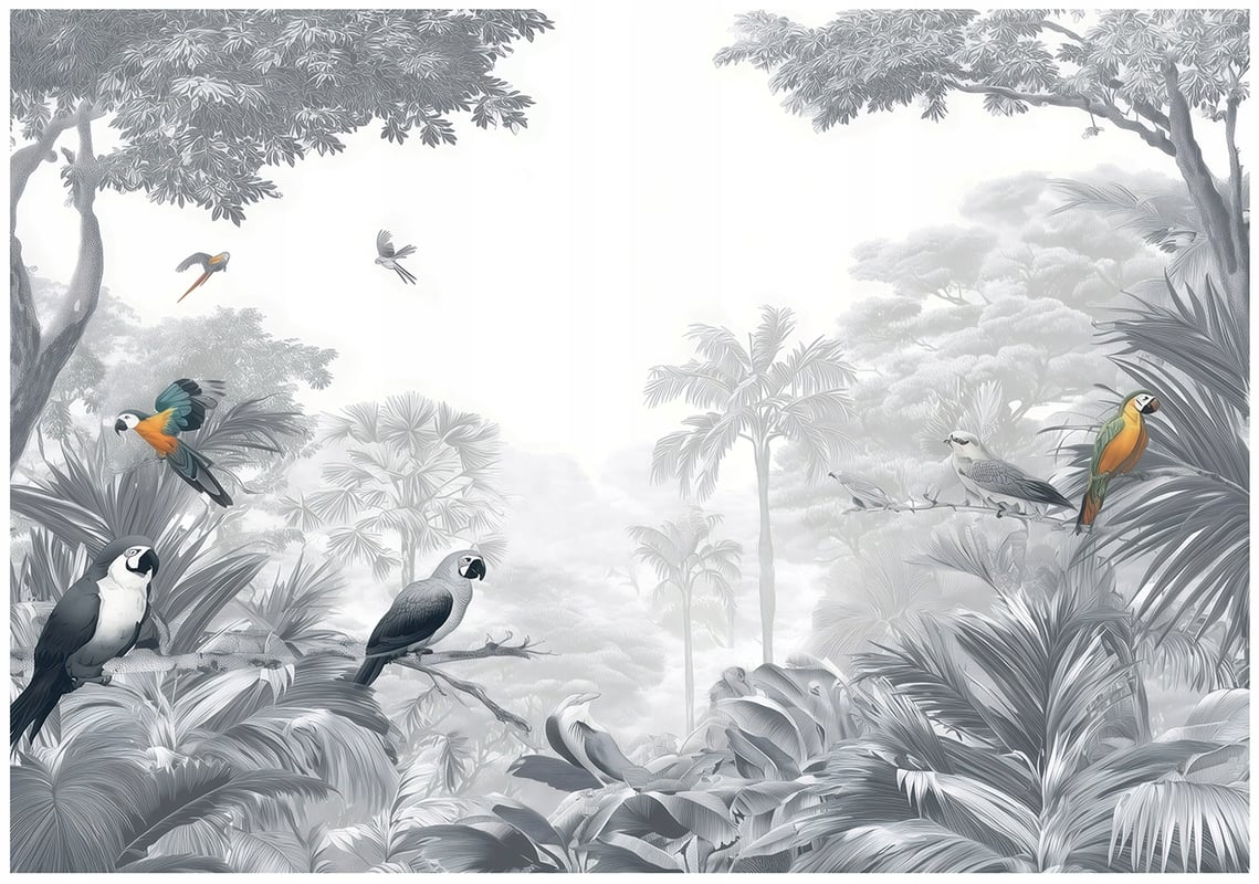 Fototapeta Dżungla Papugi Ptaki Las Tropikalny 400x280 cm Tapeta Do Sypialni Salonu Kuchni Na Flizelinie