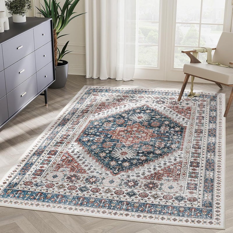 Dywan do salonu 40*60 cm, niebiesko-czerwony, imitacja kaszmiru, zmywalna mata podłogowa, retro, duży dywan, dywan antypoślizgowy, dekoracja dywanu