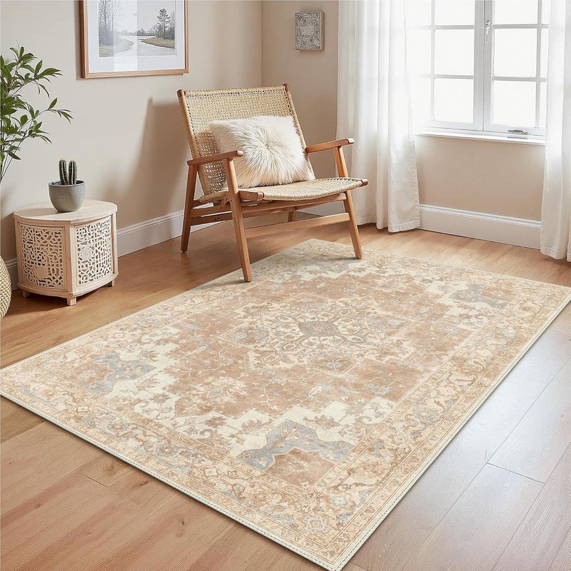 1 Dywan do salonu w kolorze brązu vintage, 100 x 150 cm, antypoślizgowy spód, zmywalny, krótki włos, odpowiedni do kuchni, jadalni, biur i sypialni