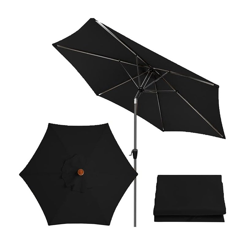 Zapasowa osłona do parasola ogrodowego, odpowiednia do stołów i krzeseł ogrodowych (tylko osłona), czarna, 3 m, 6 żeber