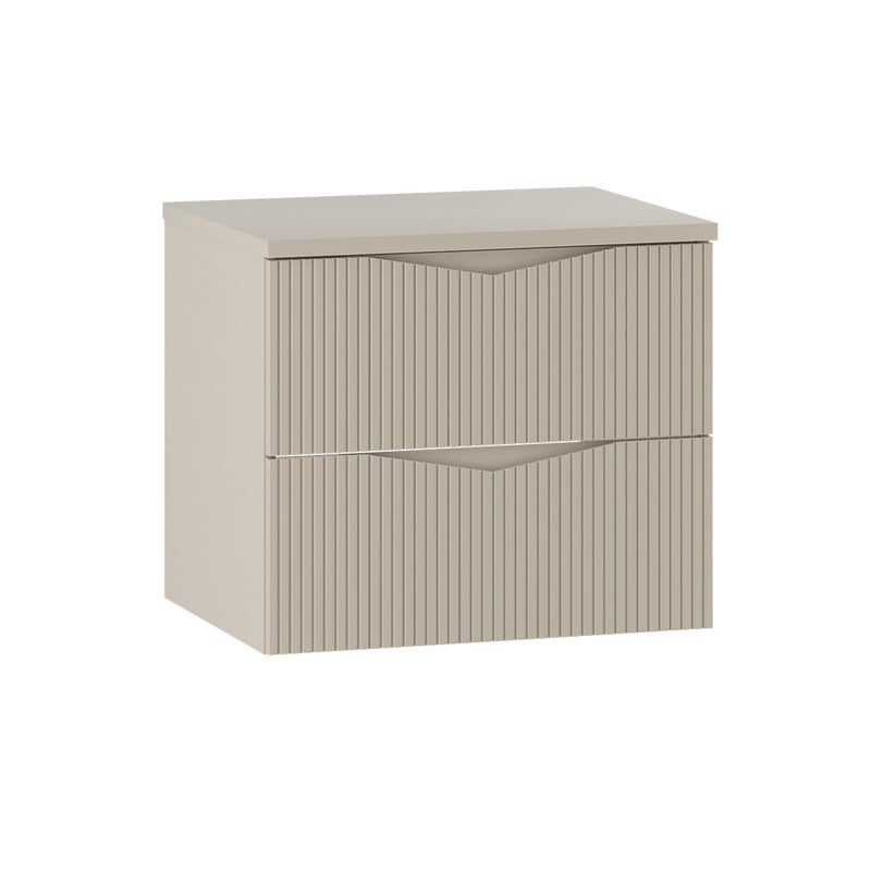 Szafka łazienkowa CLEO 60 cm beżowa z blatem wisząca ryflowane fronty MDF