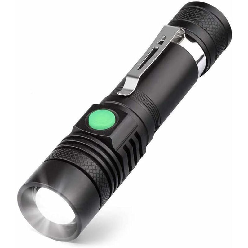 Latarka USB z możliwością ładowania, mała, ale mocna, duża jasność, 4 tryby, zoom, z kablem USB