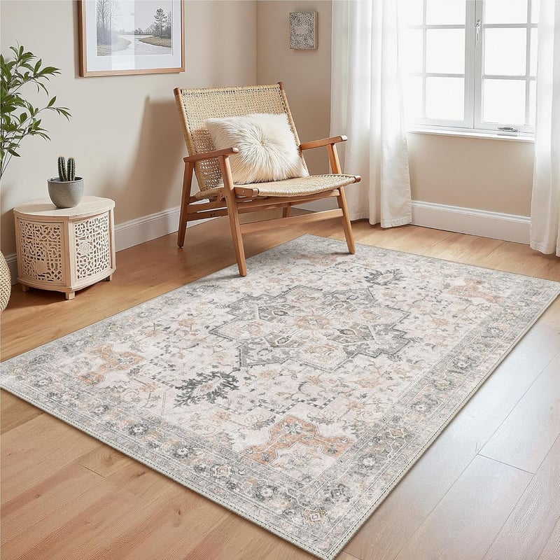 1 dywanik do salonu w kolorze szaro-brązowym, 120 x 180 cm, antypoślizgowy spód, zmywalny, krótki włos, odpowiedni do kuchni, jadalni, biur i sypialni