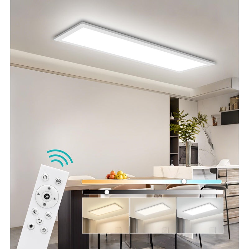 LOVHAUS Lampa Sufitowa LED z Pilotem, Ściemnialna 3000K-6500K, Ultra-Cienki Panel LED 2400LM z Lampką Nocną do Sypialni, Biura, 580*200MM