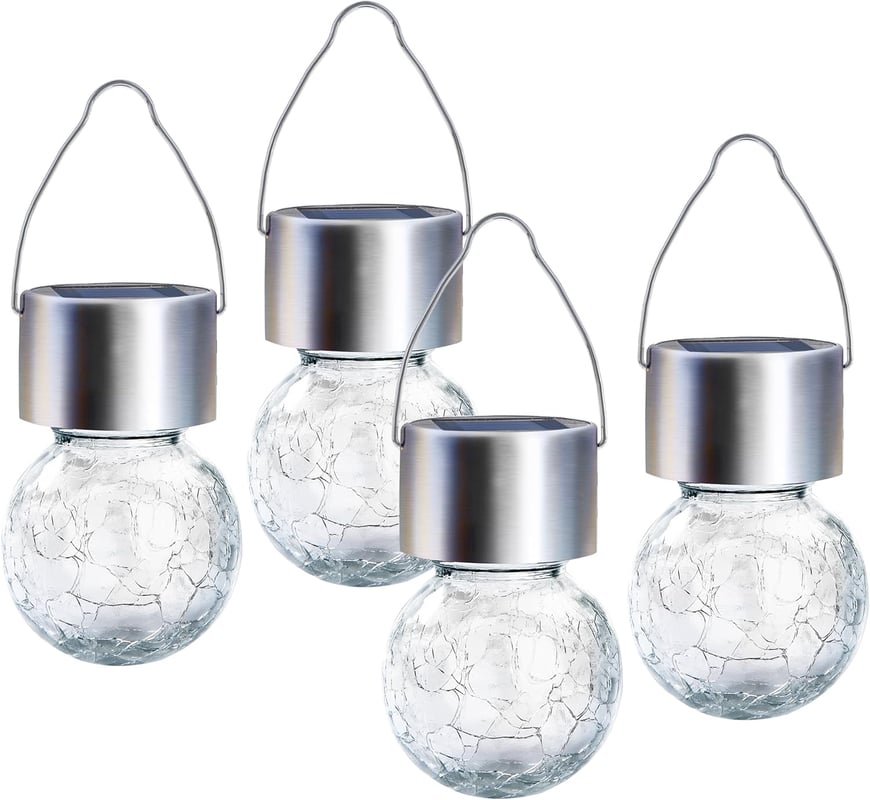 Zestaw 4 wiszących lamp solarnych w kształcie trzeszczącej kuli do ogrodu, na patio, trawnik (lampy zmieniające kolor)