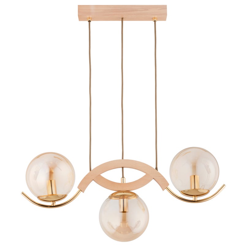 Lampa wisząca Lima jasne drewno-złota-bursztynowy 3xE14x10W dekoracyjna wym: 75 x 15 x 60 cm metal Alfa