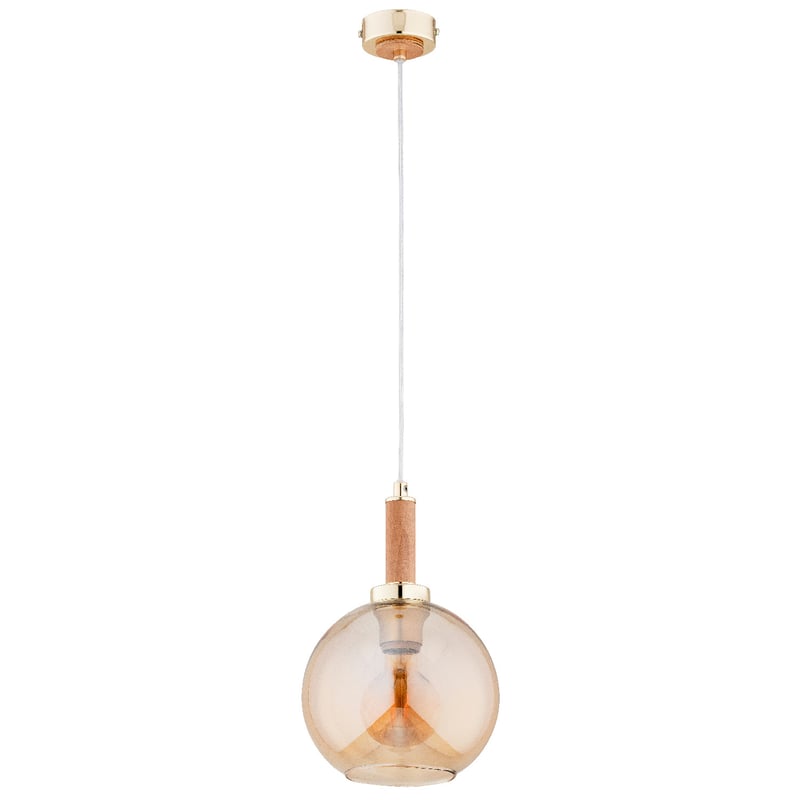 Lampa wisząca Hetty złoto-jasne drewno-bursztynowy 1xE27x15W nowoczesna wym: 90 x 25 x 25 cm szkło Alfa