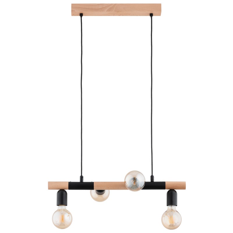 Lampa wisząca Lido jasne drewno-czarna 4xE27x15W nad stół wym: 80 x 18 x 55 cm metal Alfa