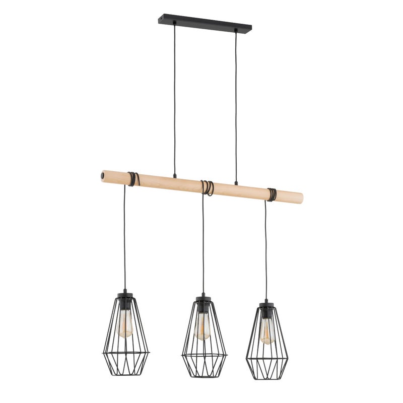 Lampa wisząca Reja jasne drewno-czarna 3xE27x15W nad stół wym: 120 x 95 x 20 cm metal Alfa
