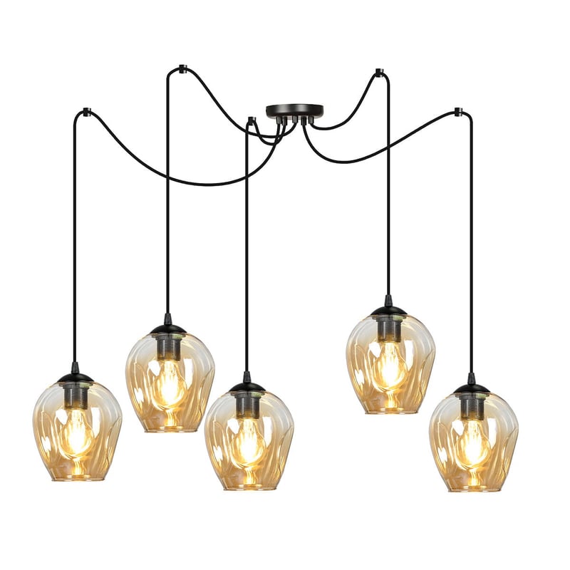 Lampa wisząca Level czarno-miodowy 5xE27x15W pająk z kloszami wym: 200 x 14 x 14 cm szkło Emibig