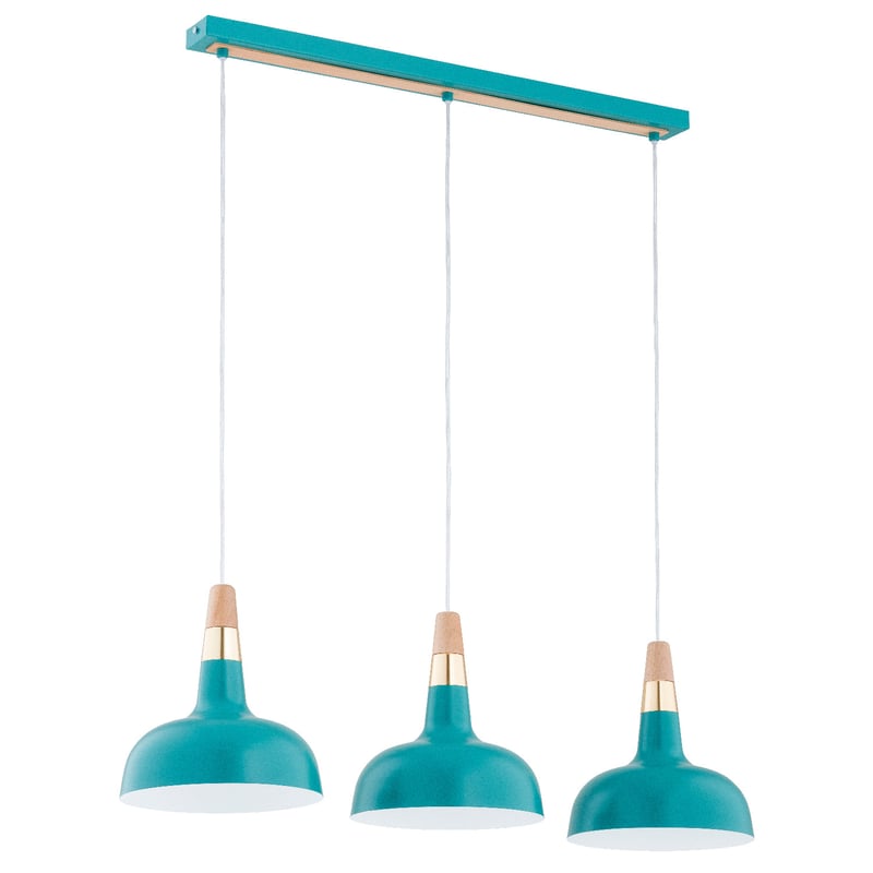 Lampa wisząca Rodos miętowo-jasne drewno-złota 3xE27x15W nowoczesna wym: 90 x 85 x 23 cm metal Alfa