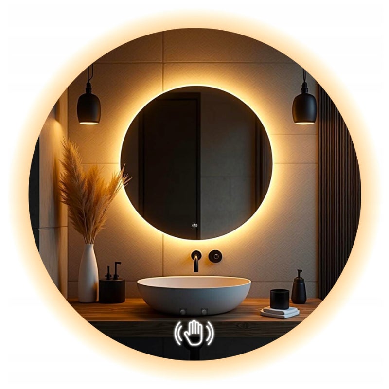 Lustro Led 80 cm Okrągłe z Włącznikiem Sensorycznym Bezdotykowe Na Ruch