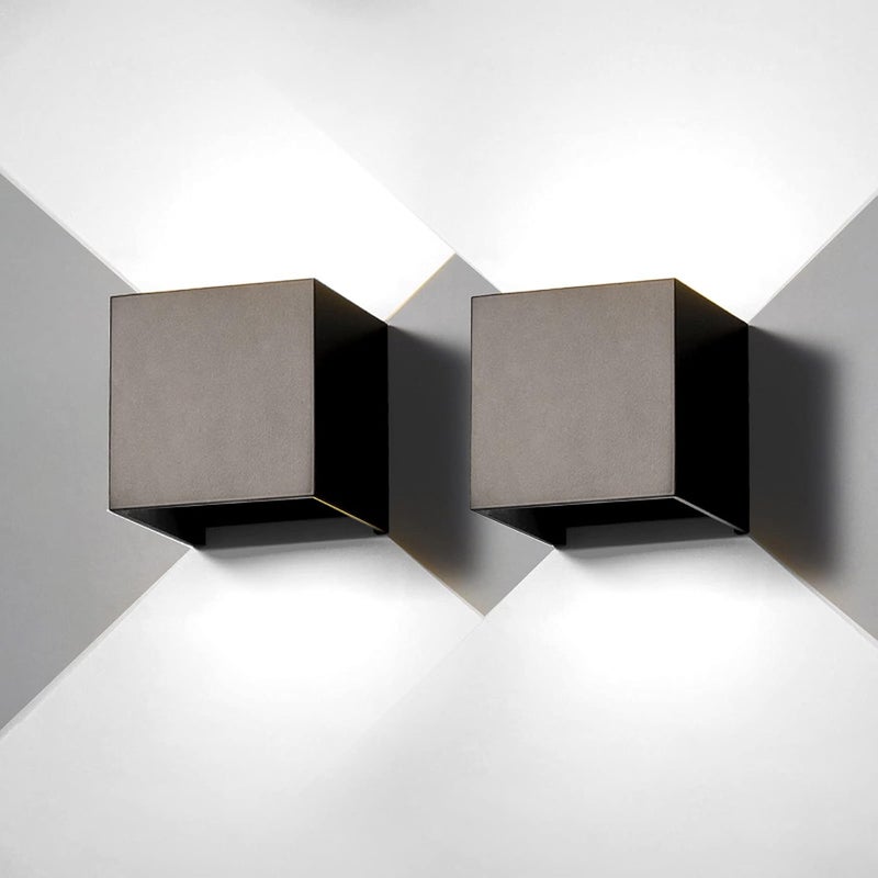 6W Zewnętrzna lampa ścienna Czarna 10*10*10 cm 2 szt. Białe światło Nowoczesna kwadratowa aluminiowa podwójna głowica Ściemnialna lampa ścienna