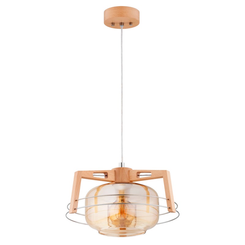Lampa wisząca Iskar jasne drewno-bursztynowy-chromowana 1xE27x15W dekoracyjna wym: 80 x 36 x 36 cm metal Alfa