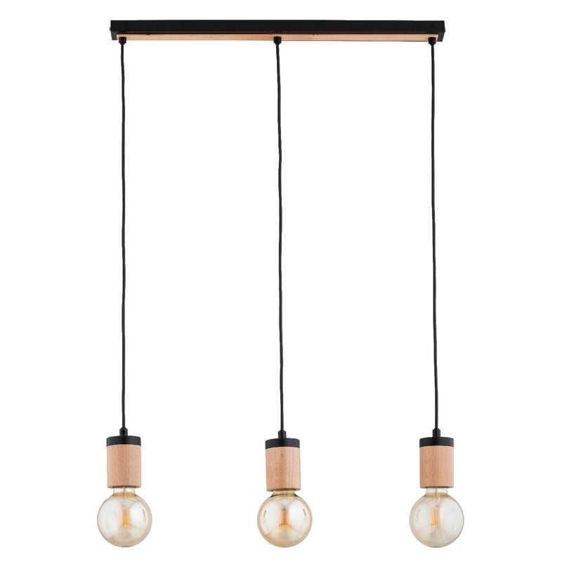 Lampa wisząca Safari jasne drewno-czarna 3xE27x15W nad stół wym: 90 x 64 x 6 cm metal Alfa