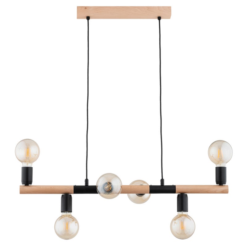 Lampa wisząca Lido jasne drewno-czarna 6xE27x15W nad stół wym: 80 x 18 x 80 cm metal Alfa
