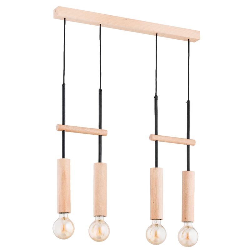 Lampa wisząca Dilan jasne drewno-czarna 4xE27x15W nad stół wym: 80 x 5 x 63 cm metal Alfa