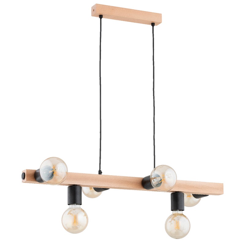 Lampa wisząca Impuls jasne drewno-czarna 6xE27x15W nad stół wym: 75 x 18 x 80 cm metal Alfa