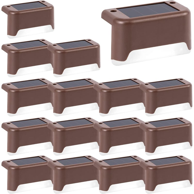 Lampy solarne zewnętrzne brązowe, białe, 16 szt., 7,8*2,8*4,7 cm, wodoodporne, akrylowe, LED, odpowiednie do schodów