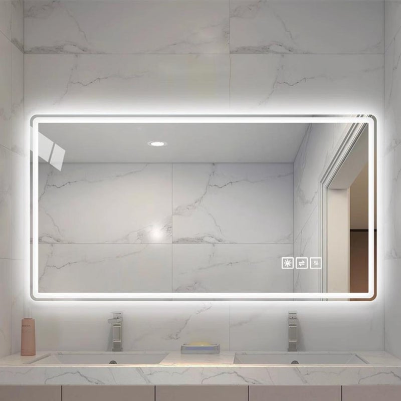 Lustro łazienkowe bezramowe LED 60x100 cm, odporne na zaparowanie, hartowane szkło bezpieczne, ściemnialne i z oświetleniem w 3 kolorach