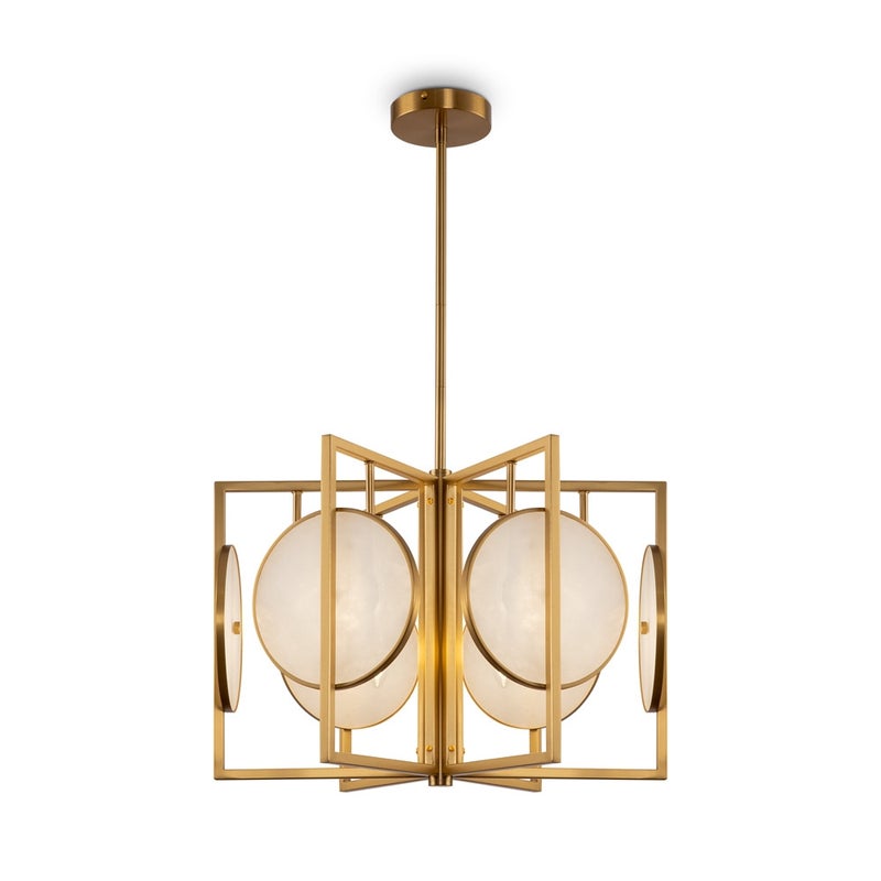 Lampa wisząca Marmo mosiężno-złota 6xE14x40W wym: 79 x 51,7 x 51,7 cm kamień Maytoni