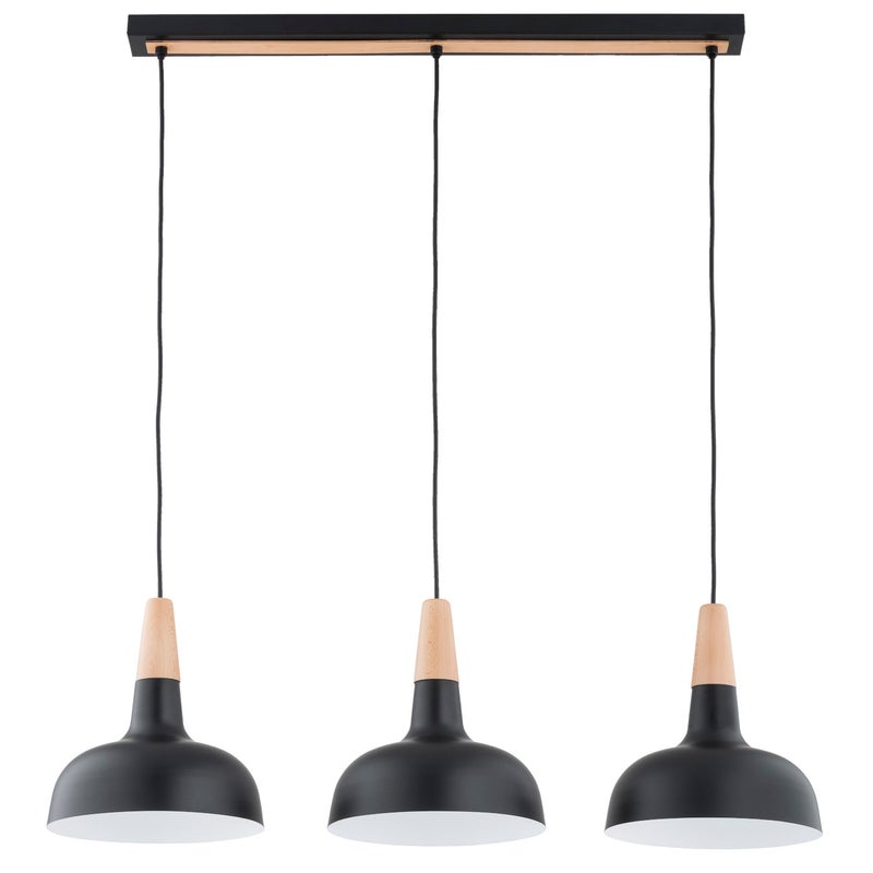 Lampa wisząca Rodos czarna-jasne drewno-złota 3xE27x15W nowoczesna wym: 90 x 85 x 23 cm metal Alfa