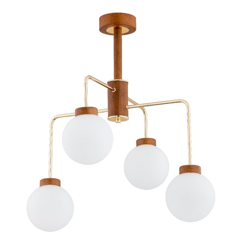 Lampa wisząca Choko jasne drewno-biała-złota 4xE14x10W wym: 63 x 60 x 60 cm metal Alfa