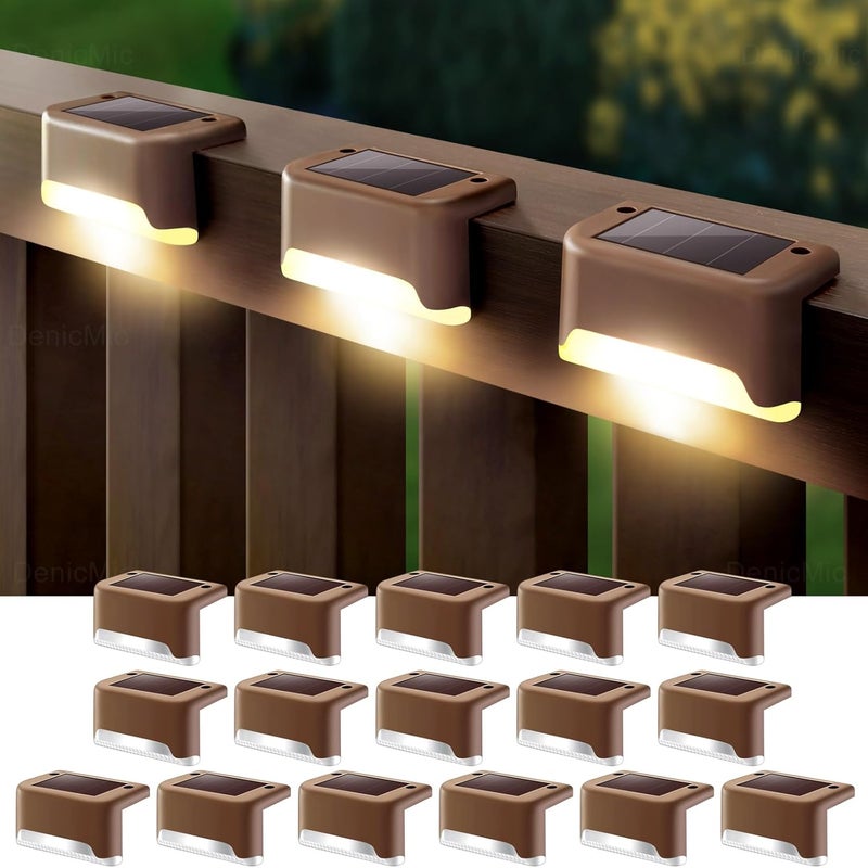Lampy solarne zewnętrzne, brązowe, ciepłe światło, 16 szt., 7,8*2,8*4,7 cm, wodoodporne, akrylowe, LED, odpowiednie do schodów