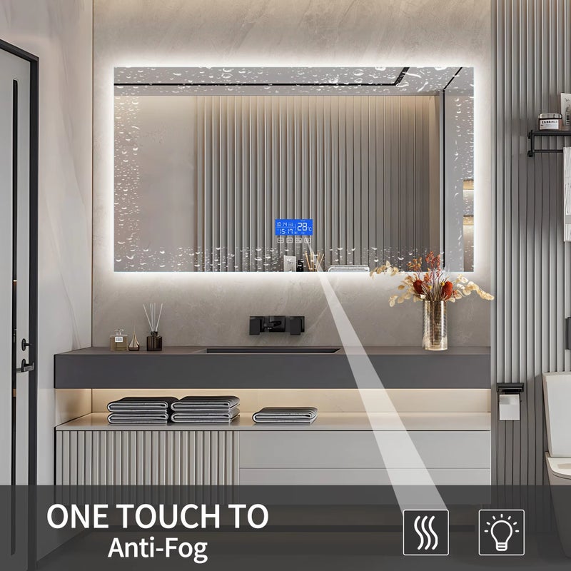 80x60 cm lustro łazienkowe z oświetleniem , z funkcją rozmrożowania, lustro ściany w łazience z zegarem i wyświetlaczem temperatury