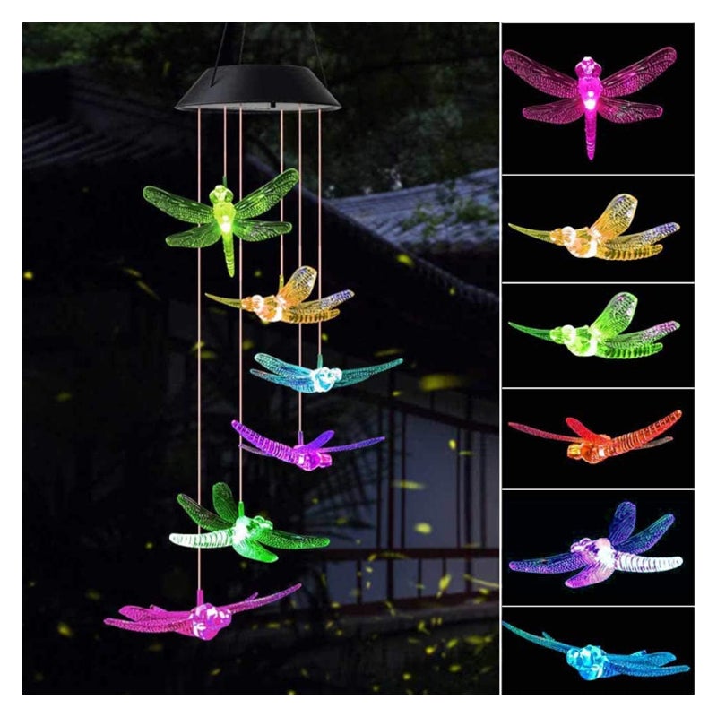 Dzwonek wiatrowy solarny w kształcie zielonej ważki, wodoodporny, do użytku wewnątrz i na zewnątrz, odpowiedni do ogrodu i na patio, 1 sztuka