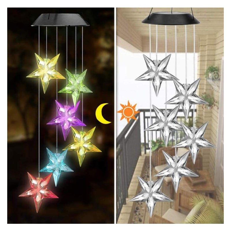 1 szt. Przezroczysty dzwonek wiatrowy w kształcie gwiazdy, wodoodporny, do użytku wewnątrz i na zewnątrz, zasilany energią słoneczną, odpowiedni do og