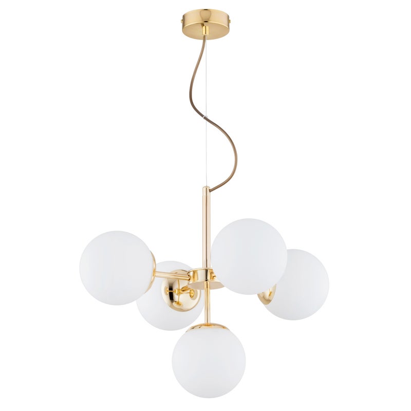 Lampa wisząca Hit złoto-biała 5xE14x10W glamour wym: 85 x 56 x 56 cm szkło Alfa