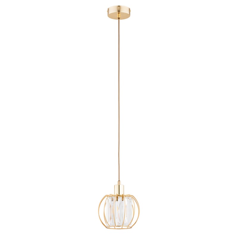 Lampa wisząca Kristal złoto-przezroczysta 1xE27x15W kryształki wym: 90 x 20 x 20 cm metal Alfa