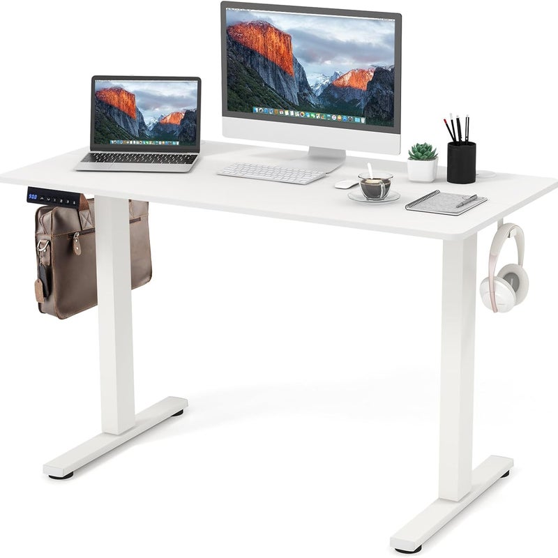 Biurko Stojąco-Siedzące 120x60 cm, Elektrycznie Regulowane Biurko z Inteligentnym Panelem Sterowania, Ergonomiczne z 3 Wysokościami w Pamięci (Białe)