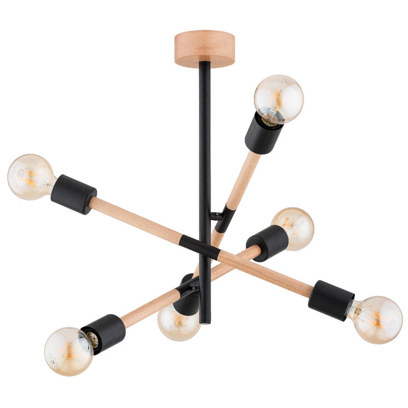 Lampa wisząca Setra jasne drewno-czarna 6xE27x15W wym: 50 x 55 x 55 cm metal Alfa