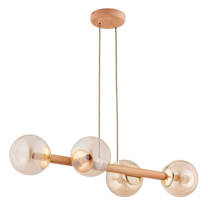 Lampa wisząca Rosari jasne drewno-bursztynowy 4xE14x10W wym: 70 x 82 x 30 cm metal Alfa