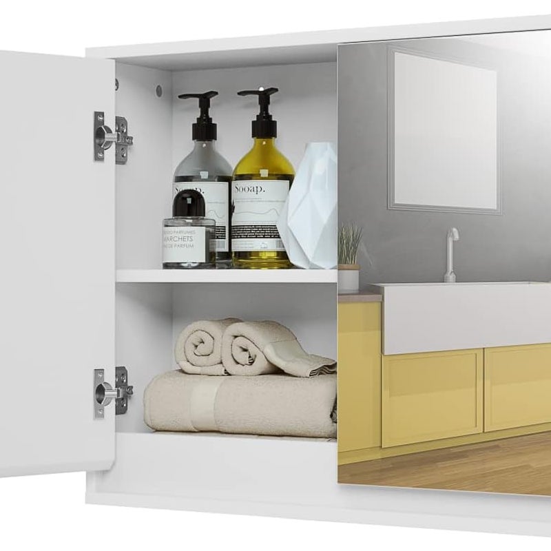 Szafka Łazienkowa z Lustrem Ściennym, 56 x 14 x 45 cm, 2 Drzwi i 2 Półki, Szafka Łazienkowa z Lustrem z MDF, Szafka Apteczka
