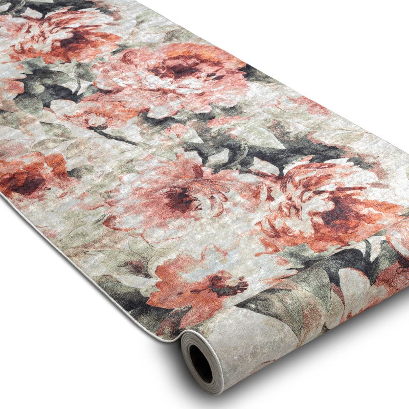 CHODNIK podgumowany DO PRANIA LOTUS BOUQUET 52900 Kwiaty beż / różowy 120cm 120x1000 cm