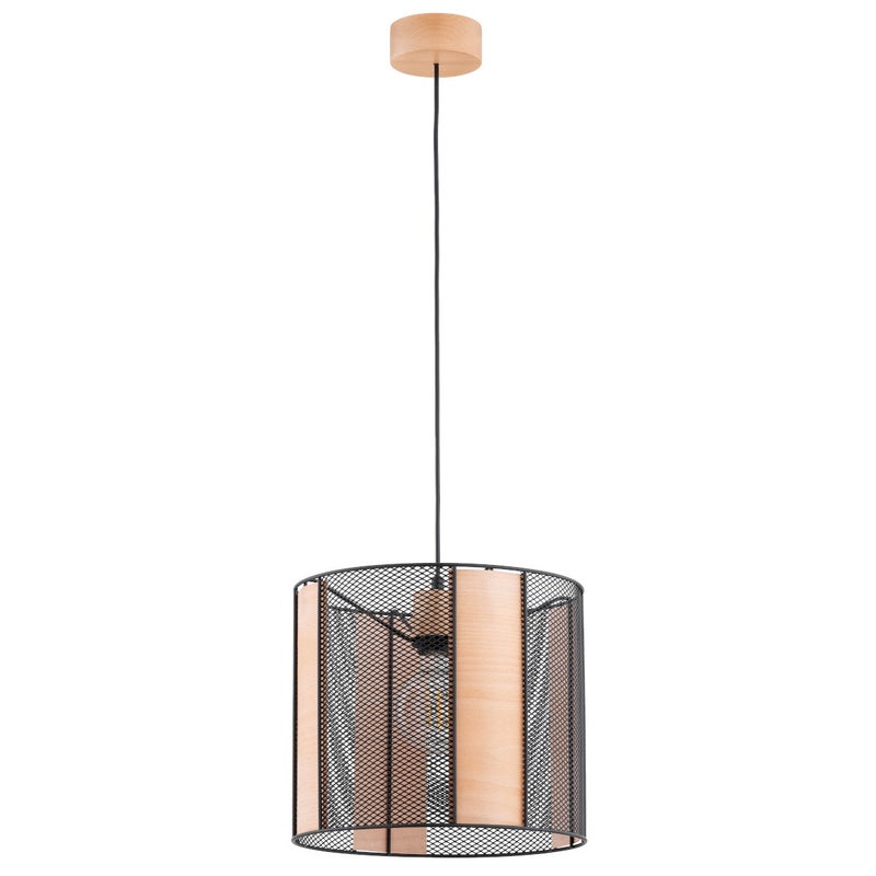 Lampa wisząca Netis jasne drewno-czarna 1xE27x15W wym: 95 x 32 x 32 cm metal Alfa
