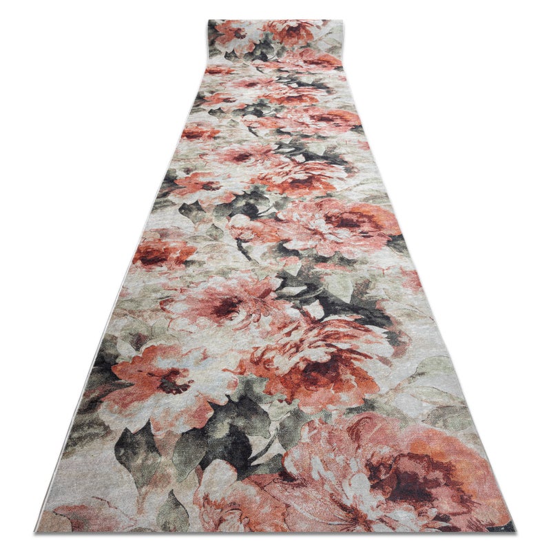 CHODNIK podgumowany DO PRANIA LOTUS BOUQUET 52900 Kwiaty beż / różowy 60cm 60x590 cm