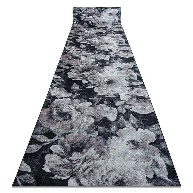CHODNIK podgumowany DO PRANIA LOTUS BOUQUET 52901 Kwiaty szary / beż 80cm 80x590 cm