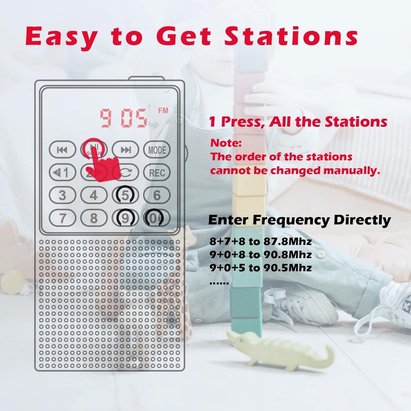 Małe radio przenośne, mini radio przenośne z funkcją nagrywania, ładowalne, czarne