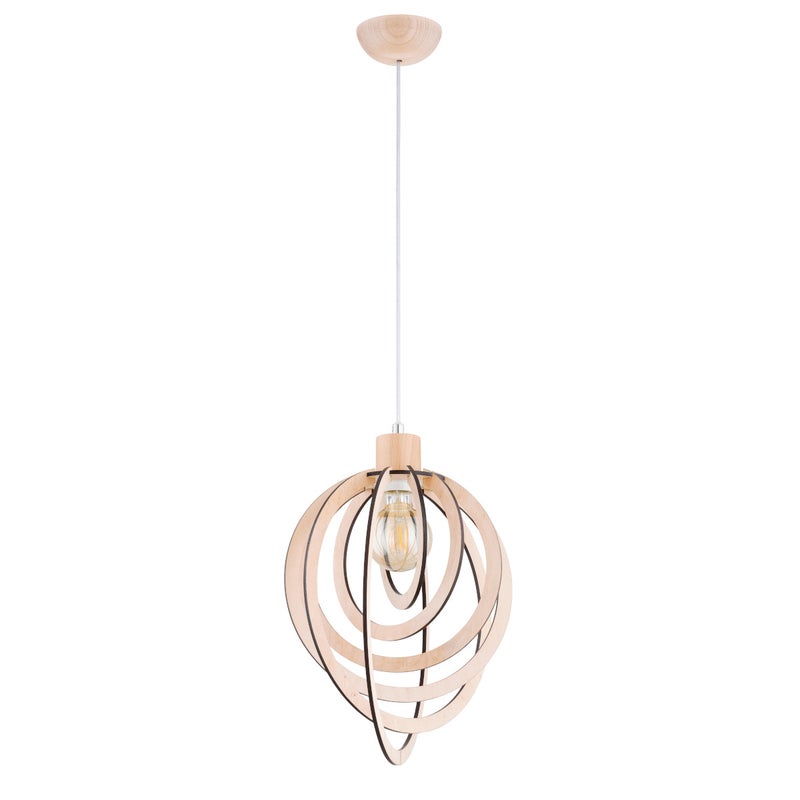 Lampa wisząca Solina jasne drewno-biała 1xE27x15W wym: 90 x 25 x 35 cm metal Alfa